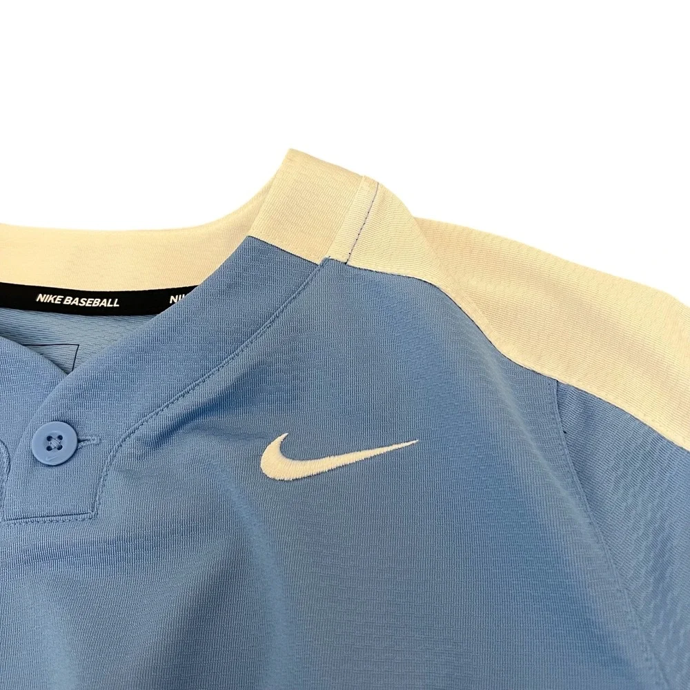 Nike‎ Baseball Jersey Boys Size Large Light Blue White Short Sleeve V Neck